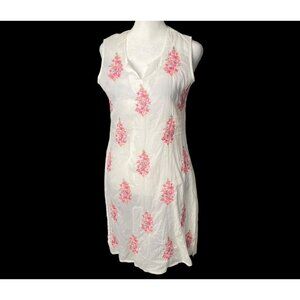 ASEESA Women Embroidered Floral Dress Sleeveless Knee Length Sz S White 26-5